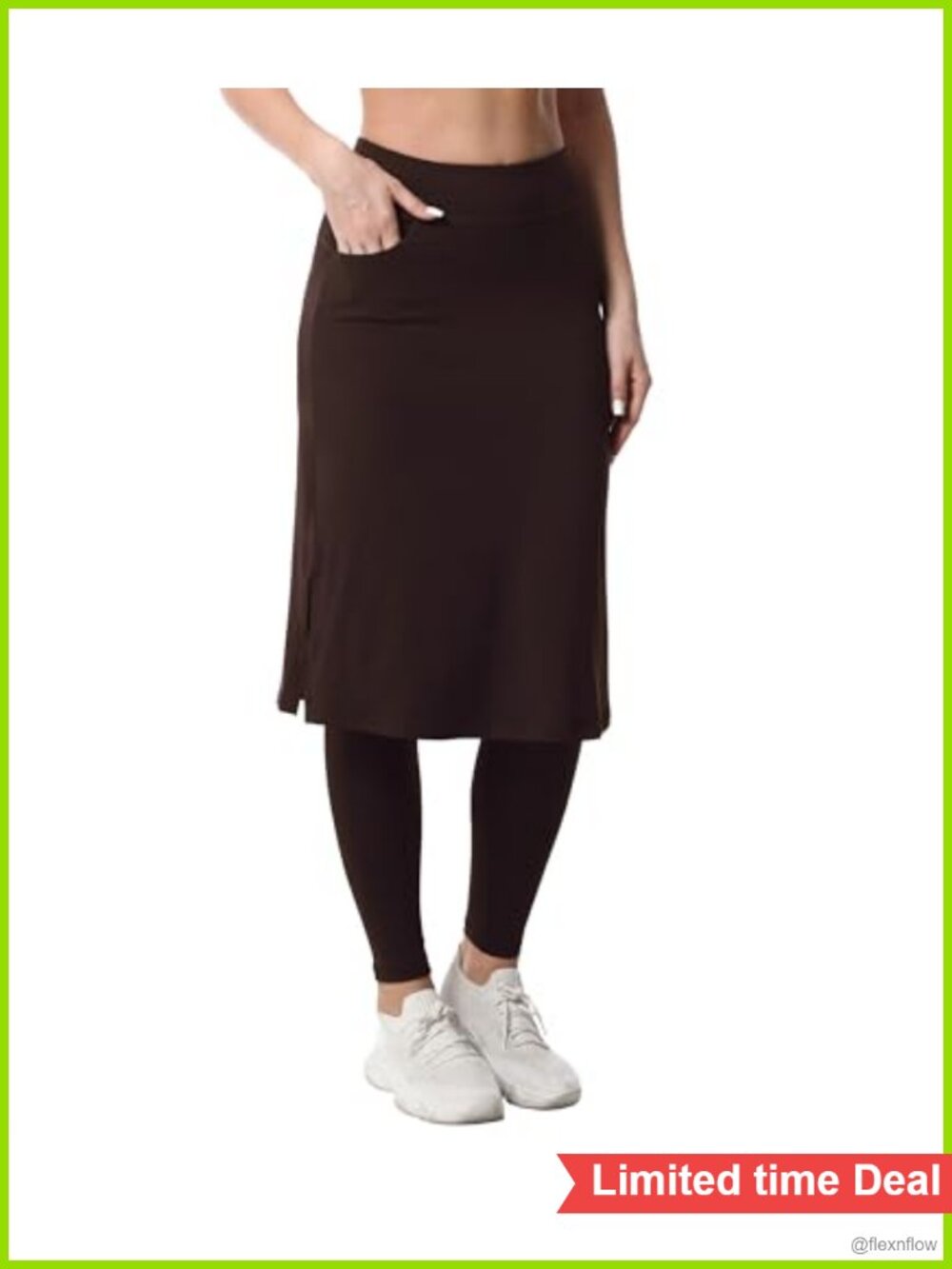 Women's Modest Mid-Length Skort with Attached Pants, High Waist, UPF 50+,